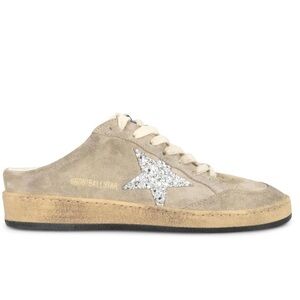 Golden Goose Suede Sabot Ballstars Sneakers with Glitter Silver Star